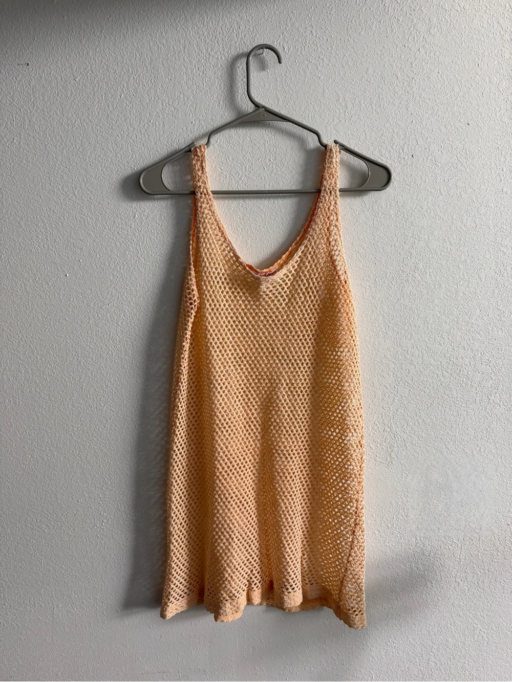 Vintage Y2K Peach Crochet Mesh Beach Cover-Up Mini Dress